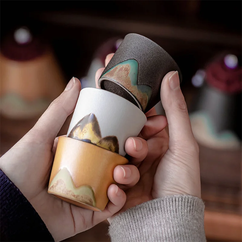 50ml/55ml Hand drawn mountain shape teacup Retro Ceramic Tea cup Kung Fu Tea Set Coffee Cup Small Water Cup Porcelain Teaware tea cup