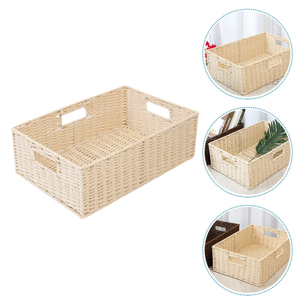

Basket with Lid Rattan Storage Sundries Holder Home Field Desktop Organizer Woven