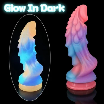 New Luminous Dildos Colourful Glowing Huge Penis Anal Butt Plug G-spot Toys Shaped Dragon Monster Dildo with Suction Cup Women Manufacturer New Luminous Dildos Colourful Glowing Huge Penis Anal Butt Plug G spot Toys Shaped Dragon Monster