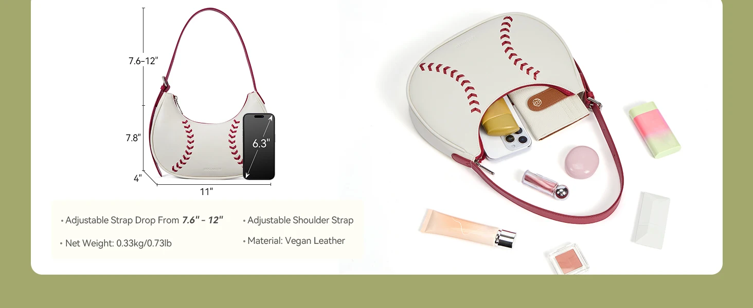 baseball purse shoulder hobo crescent bag handbag small half moon clutch trendy white beige yellow