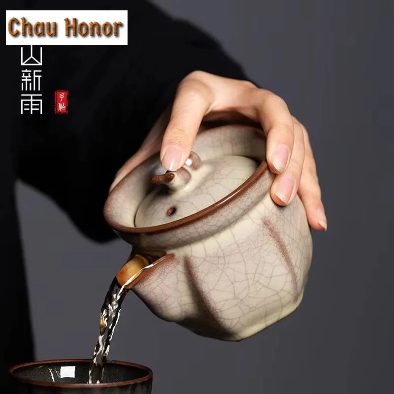 240ml Longquan Celadon Hand Grasping Teapot Inheritance Ge Kiln Porcelain Pot High Grade Brewing Tea Kettle Kung Fu Teaset Gifts