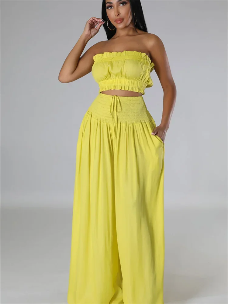 Wmstar Pants Sets Womens Clothing Two Piece Set Crop Office Top Wide Leg Fashion Summer New In Outfits Wholesale Dropshipping