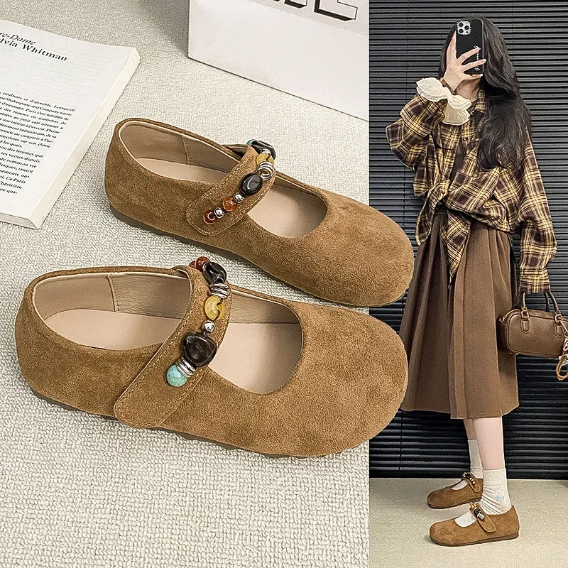 Women Mary Jane Shoes Autumn New Vintage Round Toe Comfort Outdoor Non Slip Flats Lightweight Luxury Soft Sole Casual Shoes