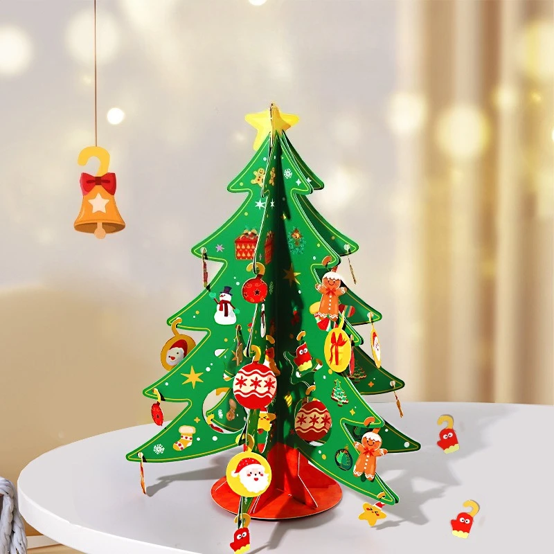 Festive 3D Paper Christmas Tree Craft Kit for Kids - Holiday Handmade Educational Toy Gift Set