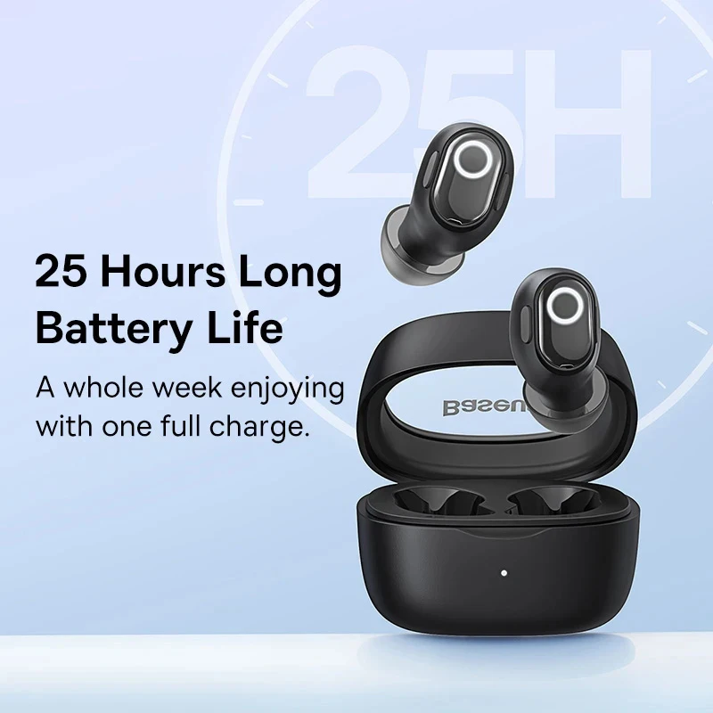 Baseus WM02 무선 이어폰 TWS Bluetooth 5.3 헤드폰, 미니 및 컴팩트 편안한 착용, 25시간 긴 배터리 수명