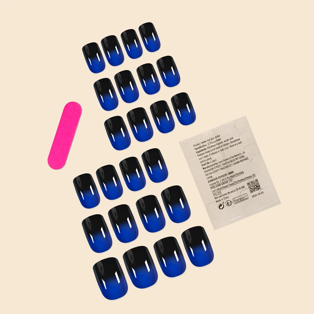 French Blue Black Gradient Fake Nails Set Image 2