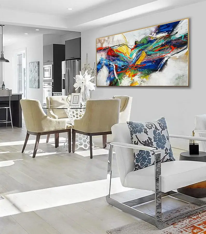 

Bright Color Textured Acrylic Panoramic Painting Extra Large Colorful Abstract Hand Painted Modern Oversize Abstract Wall Art