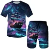 Summer Pirate ship 3D Print T-Shirts Shorts Sets Men's Tracksuits Oversized Short Sleeve T Shirt Pants Set Man Suits Clothing 2