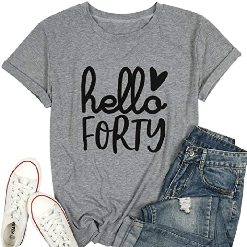 Camiseta de Forty para mujer, camisas de cumpleaños, Camisetas estampadas de manga corta, camisetas gráficas, ropa para mujer de 40 para mamá| | - AliExpress