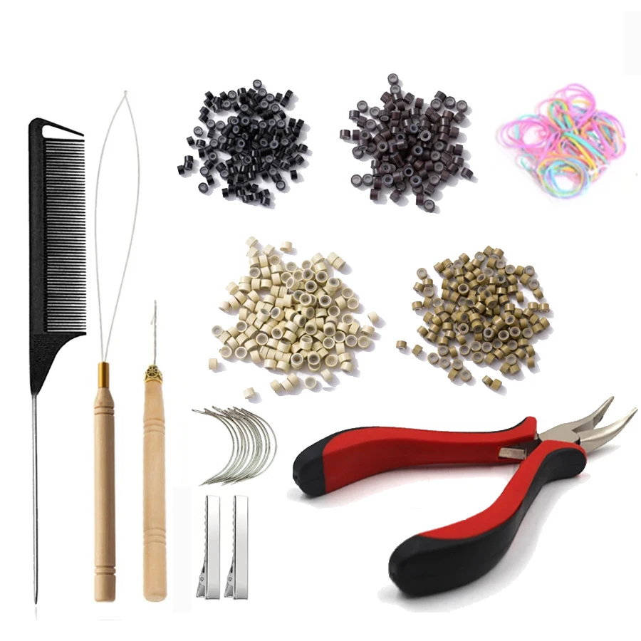 12 piece Professional Hair Extension Tool Kit,ncludes Hair Extension Remove Pliers, Pulling Hook, Micro Silicone Rings, and Bead