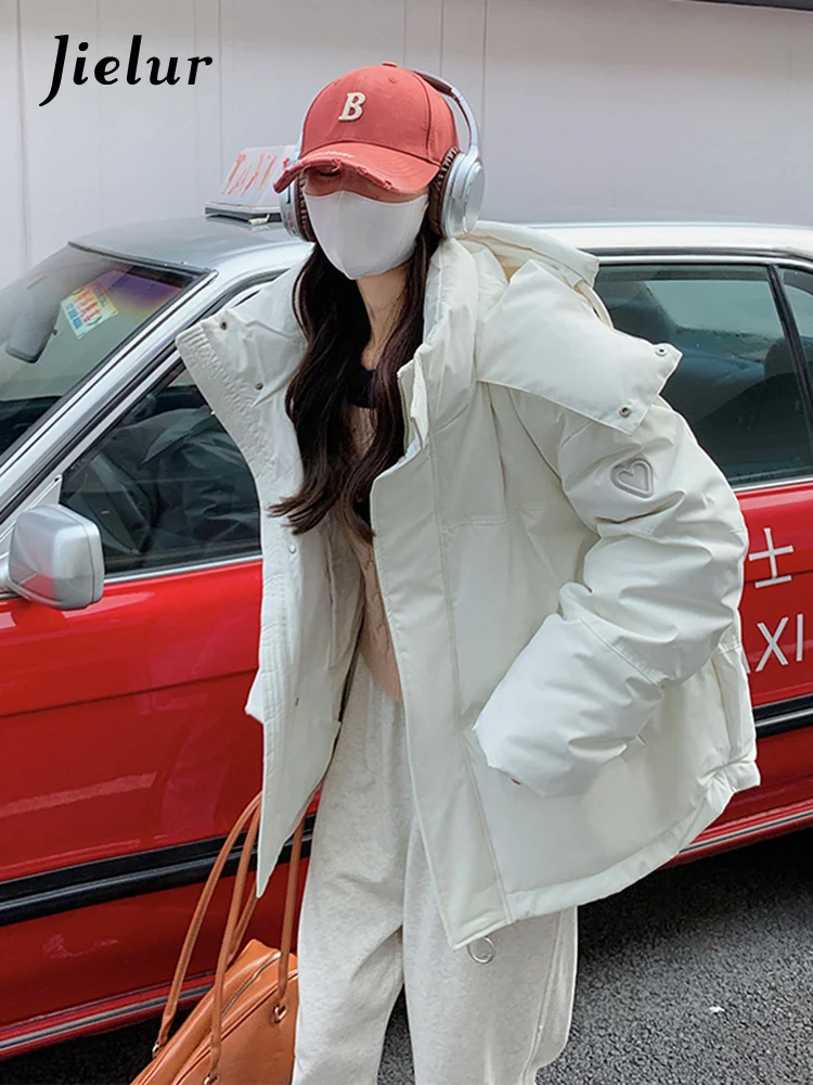 

Black Loose Warm Hooded Thick Women Parkas Korean Winter New Fashion Zipper Slim Simple Casual Long Sleeves Female Parkas