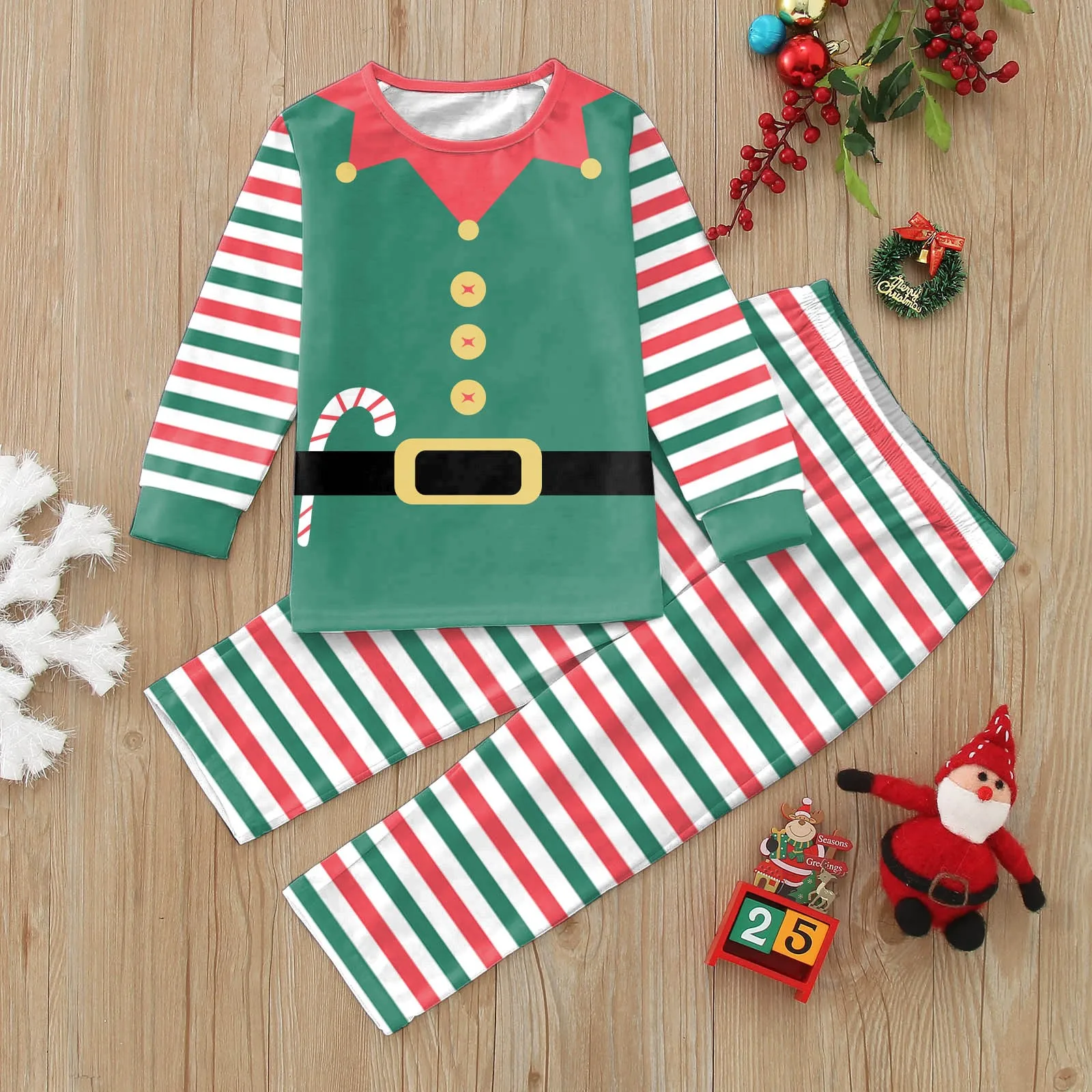 thumbnail image 5 of Conjunto de pijamas a juego para mamá, papá y niños con estampado de dibujos animados de Feliz Navidad, traje de 2 piezas, pijamas suaves y sueltos con aspecto familiar para Navidad, 5 of 5