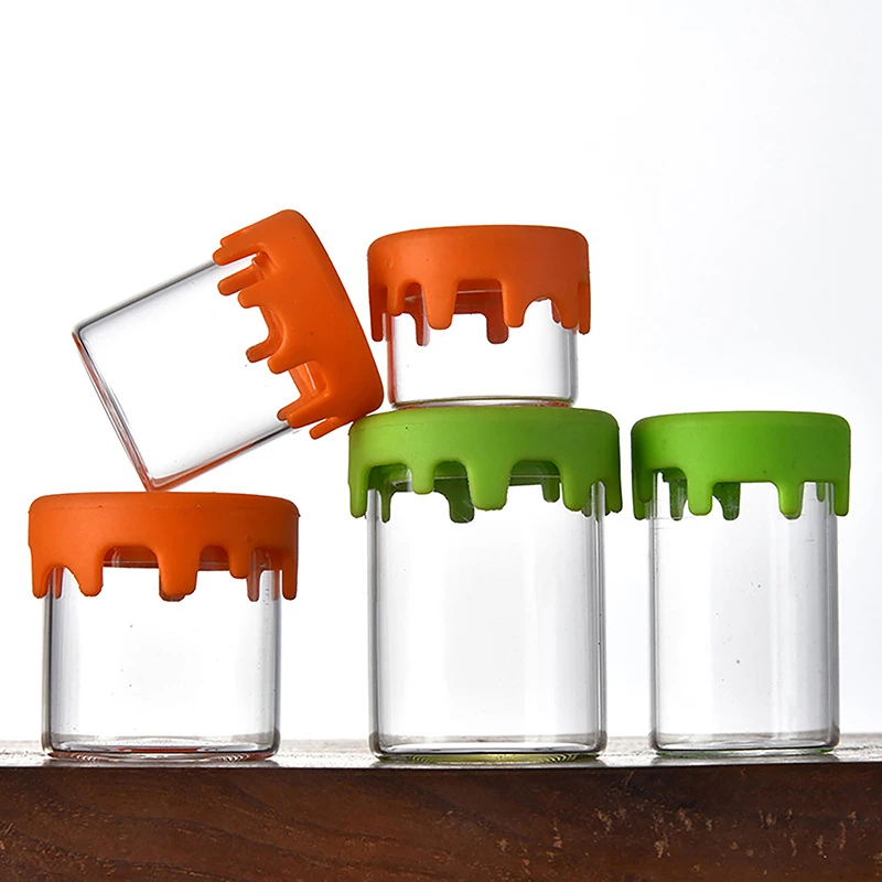 2Pcs Glass Jars Silicone Lid Case Jar Bottle Wax Container Kitchen Storage Box Tobacco Herb Empty Bottles Accessories