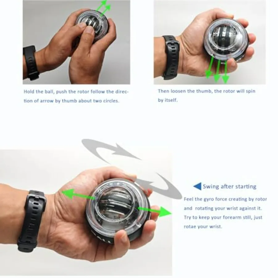 4pcs Gyro Ball Wrist Exerciser, Forearm Trainer, Gyroscopic Ball for Stronger Arms, Wrists and Fingers with LED Lights