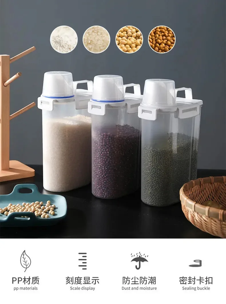 Transparent Storage Jar for Grains, Rice Bucket, Tea, Dried Fruits Storage Box, Kitchen Grain Bucket, Storage Jar, Sealed Jar