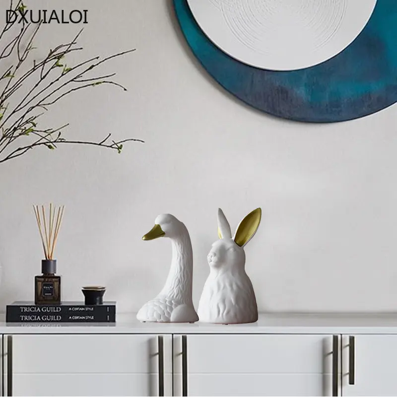 Ceramic rabbit head vase White Swan pots porcelain flower figurines hydroponic vases for weddings home decoration Ceramic vase 5