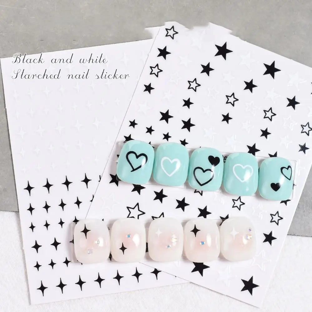 

5 Pcs Fashion Sweet Small Bow Stickers Ultra-thin 3D Five-Pointed Star Stickers Black and White Star Pentagon