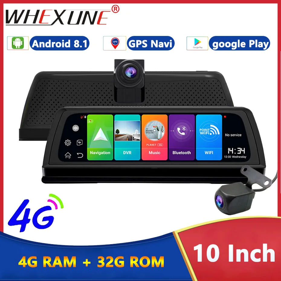 Видеорегистратор 4G, Android 8,1, 10 дюймов, IPS, GPS, навигация, двойной объектив, DVR, ADAS, Wi-Fi, видеорегистратор с дистанционным управлением