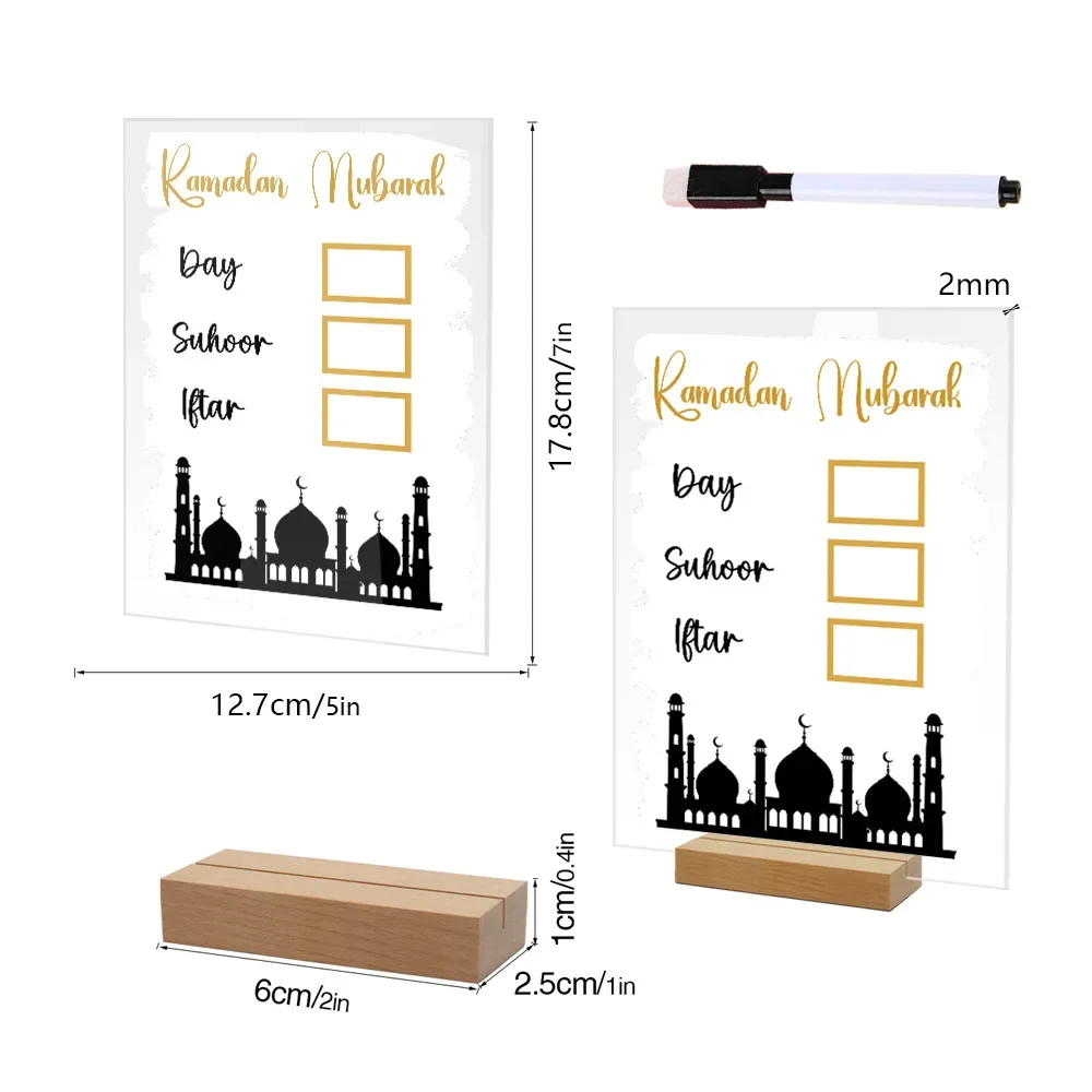 Acrylic Eid Mubarak Calendar Board Wooden Base Table Ornament, Ramadan Advent Day Suhoor Iftaar Countdown Gifts Home decor