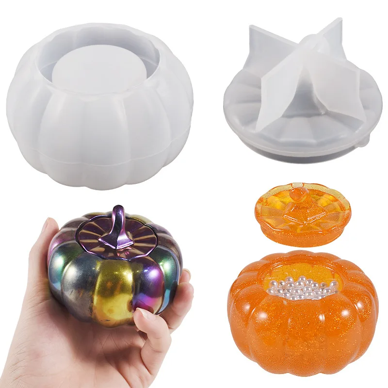 

Pumpkin Storage Box Silicone Mold Halloween Candlestick Jewelry Candy Container For Gypsum Plaster Candle Holder Ornament Molds