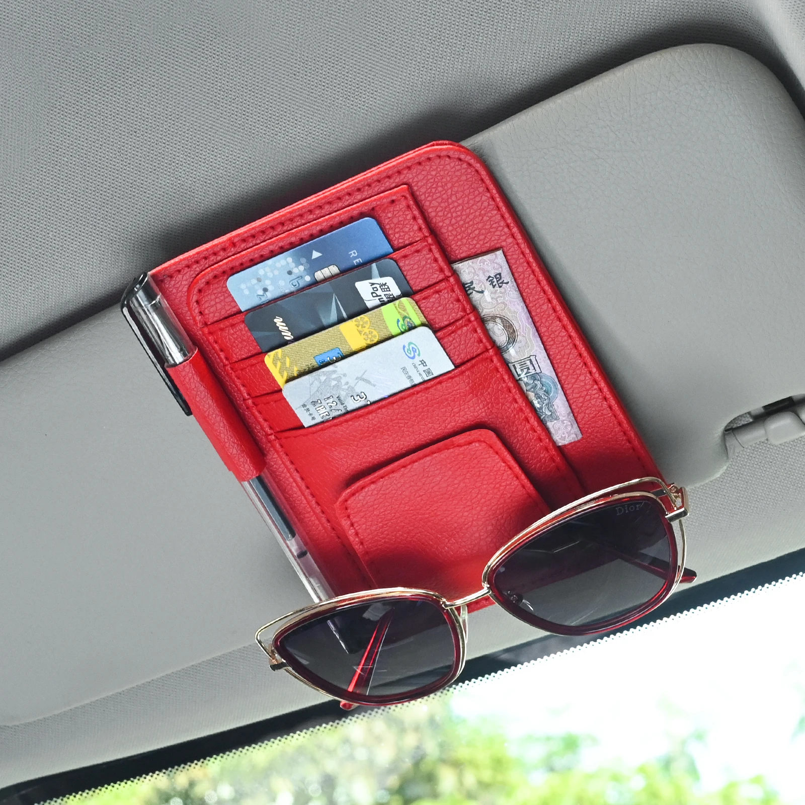 Car Visor Organizer Multi-Pocket Pouch Bag Card Glasses Storage Holder Scratch-resistant For Car Interior