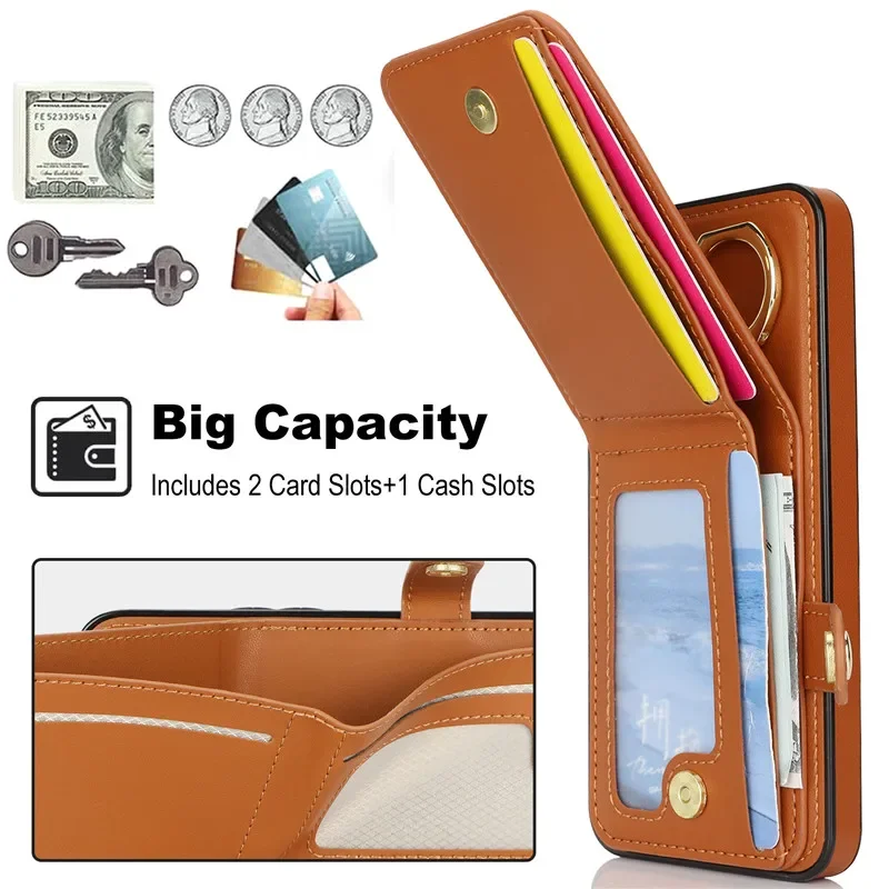 Ring Leather Wallet Card Phone Case with Flip Cover