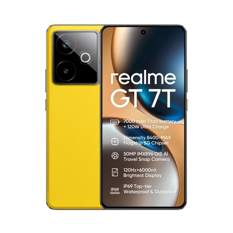 Smartphone Realme GT 7T 5G - 12+256 Go, écran 6.78" 120Hz 6000 Nits, Batterie 7000mAh, Processeur Dimensity 8400-MAX, IP69 - 4
