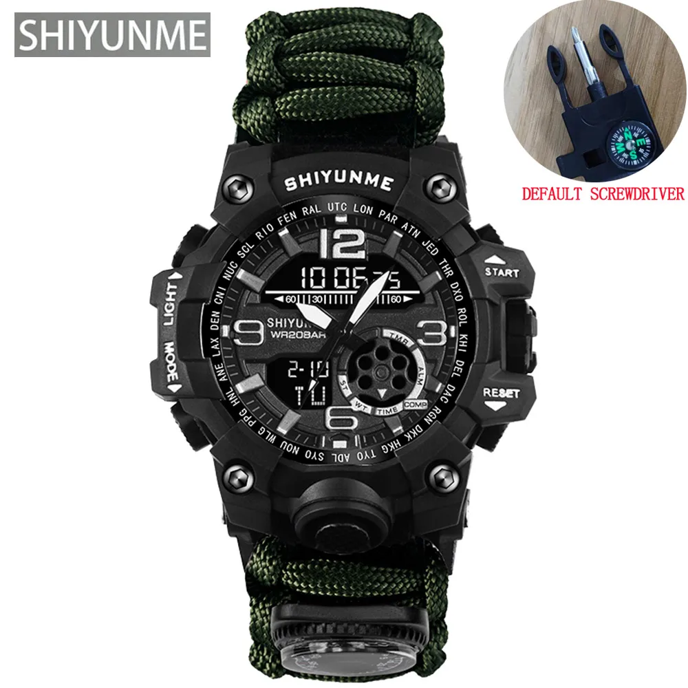 Enhanced Outdoor Survival Waterproof Military Tactical Watch with Paracord Bracelet, Compass, and Thermometer