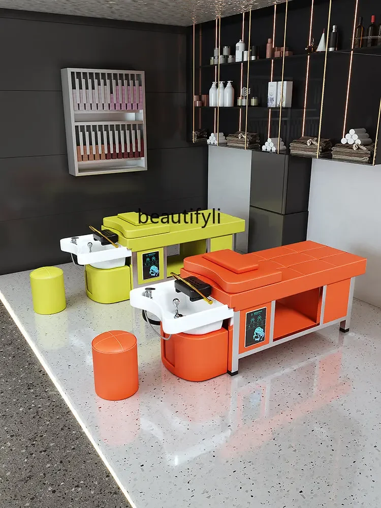 High-End Ceramic Basin Steel Frame Thai Shampoo Chair Water Circulation Fumigation Head Treatment Bed Barber Shop Beauty Salon high end barbershop ceramic basin shampoo bed water circulation fumigation thai massage head treatment bed for hairdressing salo