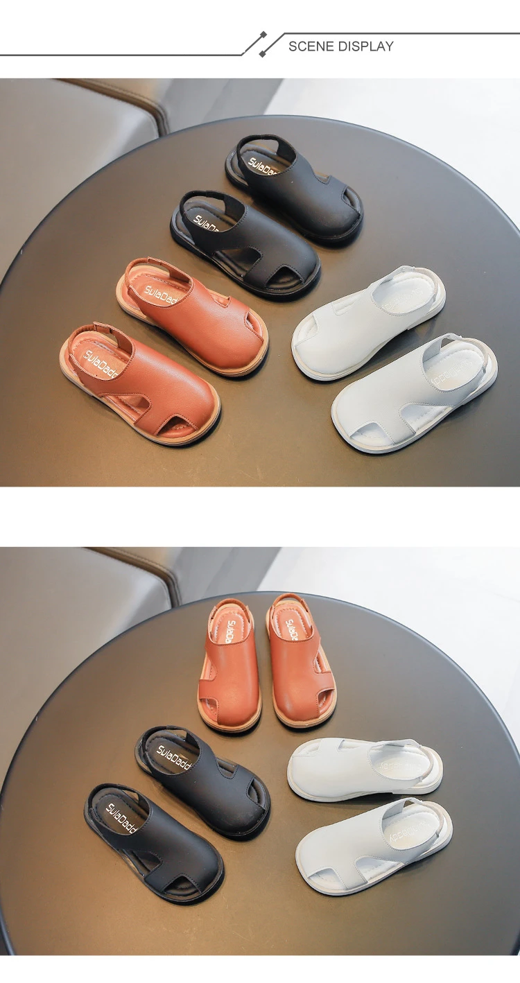 Summer New Children's Sandals PU Leather Baby Boys Beach Shoes Close Toe Girls Soft Bottom Anti Slip Kids Casual Sandals 6T 8T children's shoes for adults