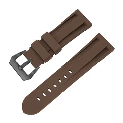 Silicone Rubber Waterproof Sport Watch Band Replacement - 24mm (Brown - Black)