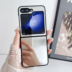 Chic Matte Black Folding Case with Makeup Mirror & Airbag Shockproof Protection - Z Flip4 (Black)