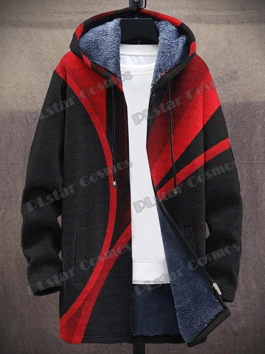 Einfache Geometrie Mehrfarbige Kunst Muster 3D Gedruckt Herrenmode Plüsch Dicken Kapuzenmantel Winter Lässige Warme Reißverschlussjacke CM21 – Detail 11