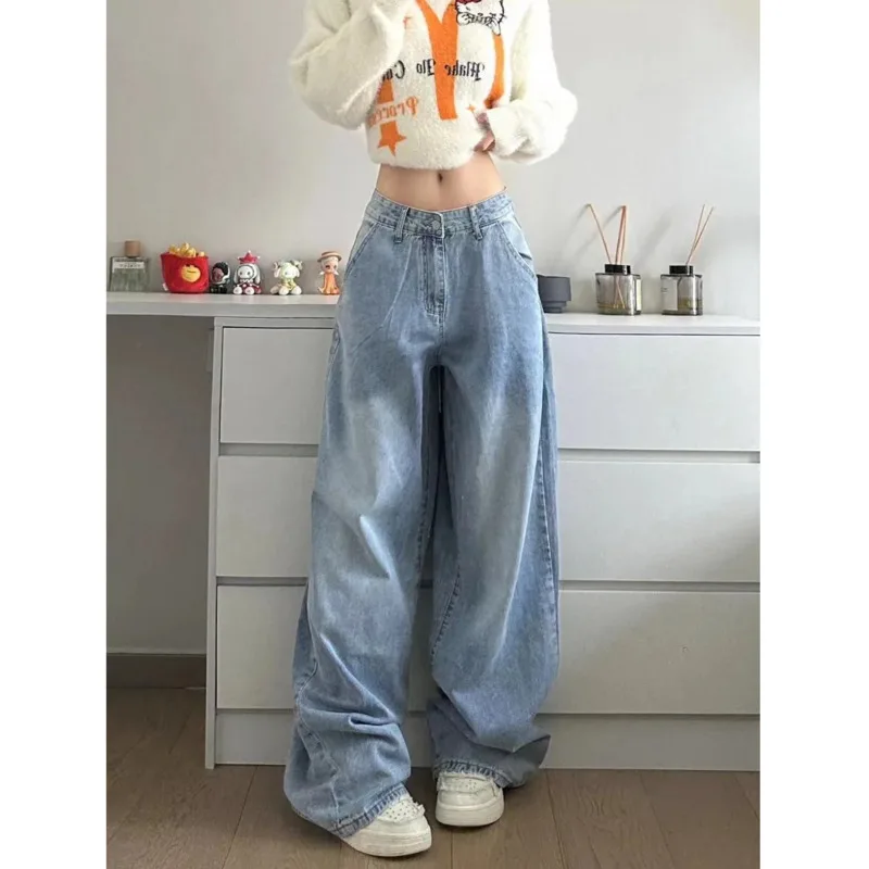 헬로 키티 산리오 Y2k 데님 바지, 레트로 레터 자수 청바지, 하이웨이스트 루즈 와이드 레그 팬츠, 하이 스트리트 팬츠