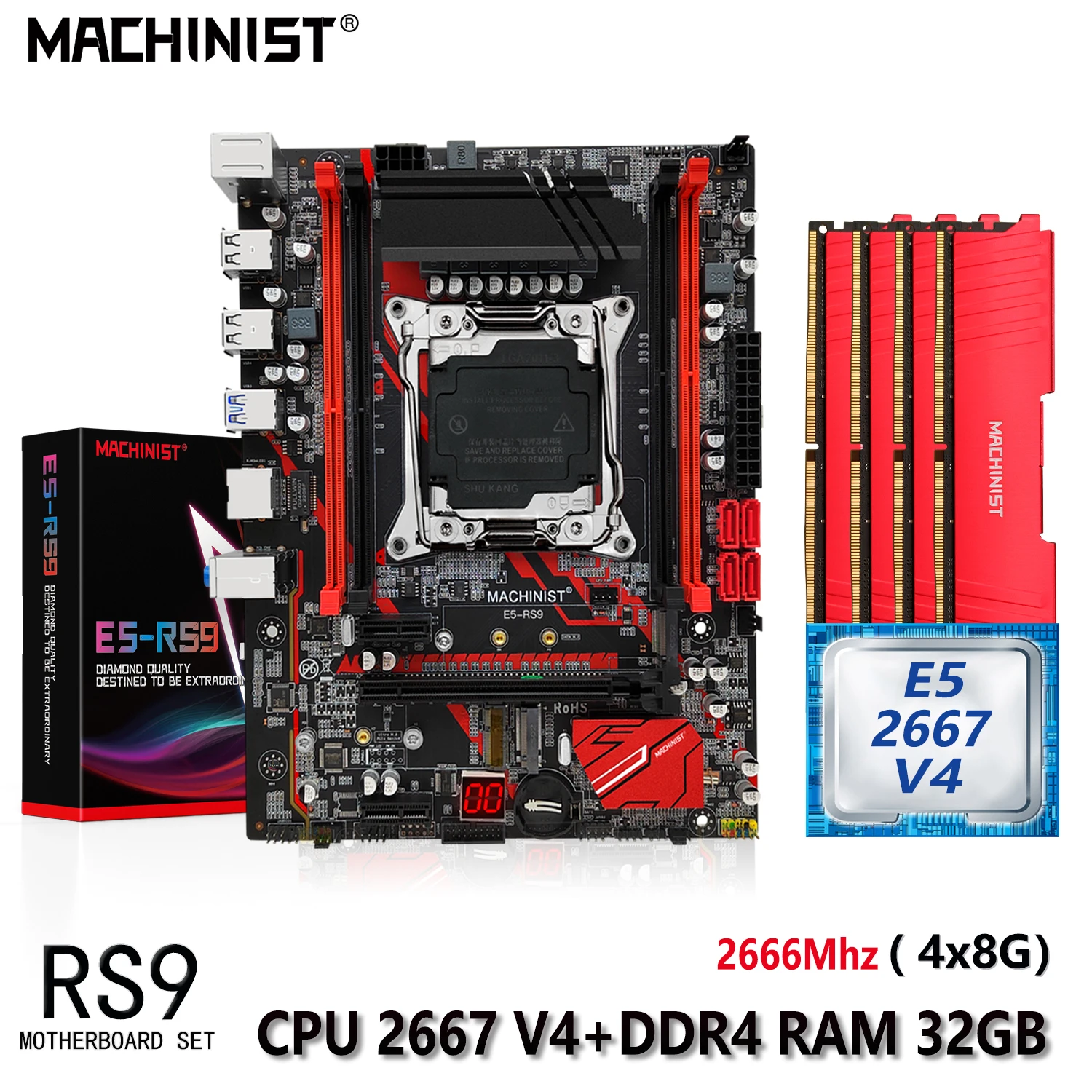 MACHINIST-placa base E5 RS9 con Xeon E5 2667 V4 Kit CPU 4x8 = 32G DDR4 ...