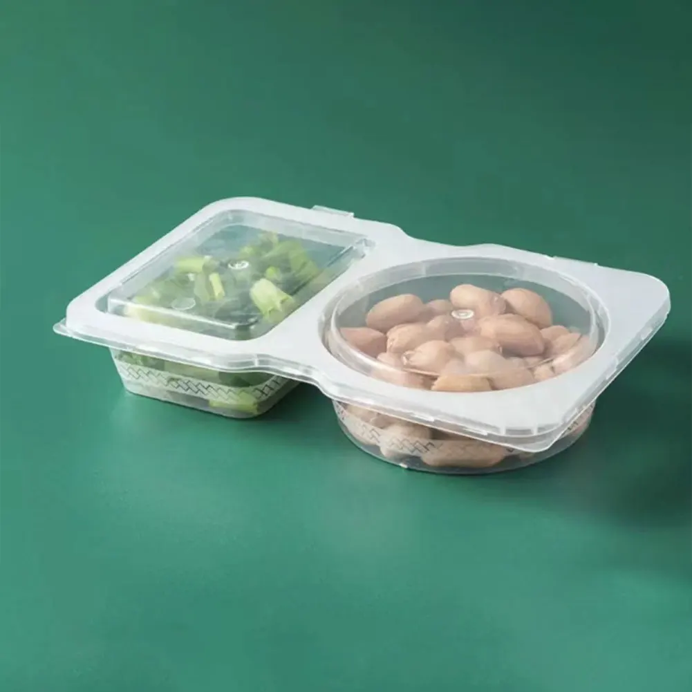 2 Compartment Transparent Dressing Containers with Lids Stackable Storage Snack Containers Disposable for Travel Picnic