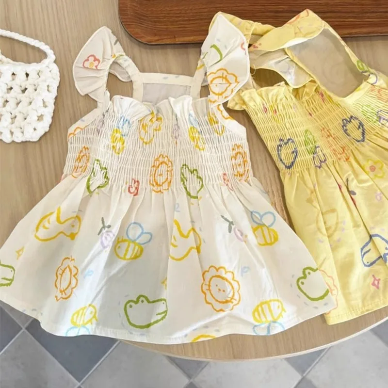 

Cartoon Print Pet Dog Clothes Fresh Pet Princess Skirt Summer Cat Clothes Anti Hair Fall Pullover Thin Breathable Teddy Dresses