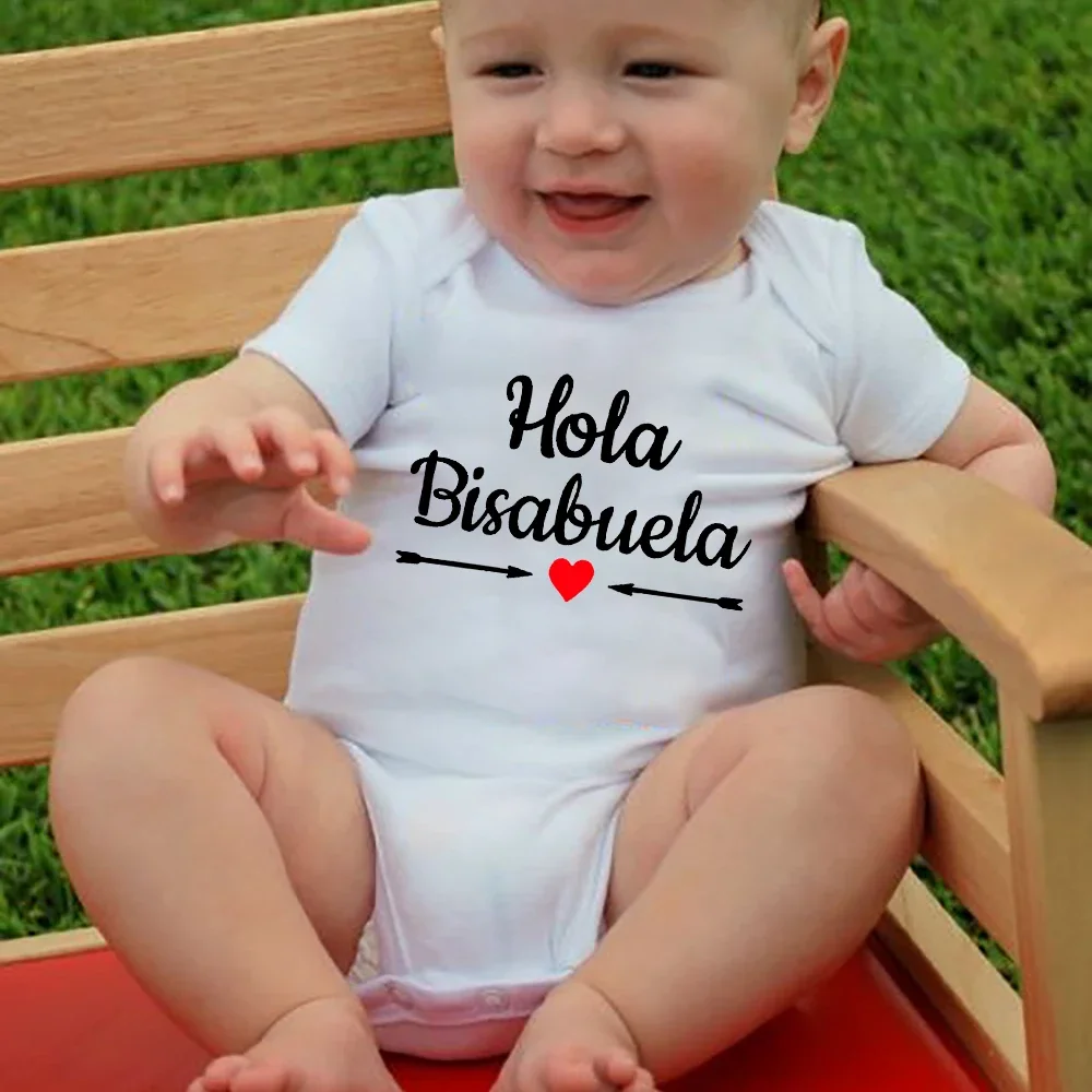 

Hola Bisabuela Spanish Great Grandma Creative Baby Newborn Bodysuits Toddler Infant Kids Short Sleeve Casual Jumpsuits Clothing