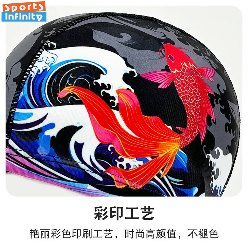Fashion Adult Swim Cap Unisex Flame Printed Swimming Cap Comfortable Non Slip Fabric Swimming Caps Swimming Accessories 3