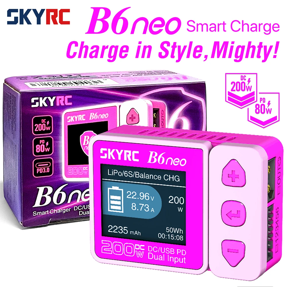 SkyRCB6neoPinkSmartChargerDC200WPD80WLiPoBatteryBalance