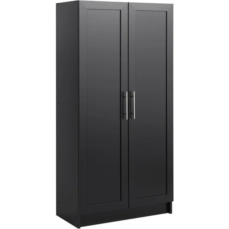 

Accent Cabinet with Panel Doors & Metal Pull Handles, Storage Pantry Cabinet w/ Adjustable Shelves,Sturdy & Durable,White/Black