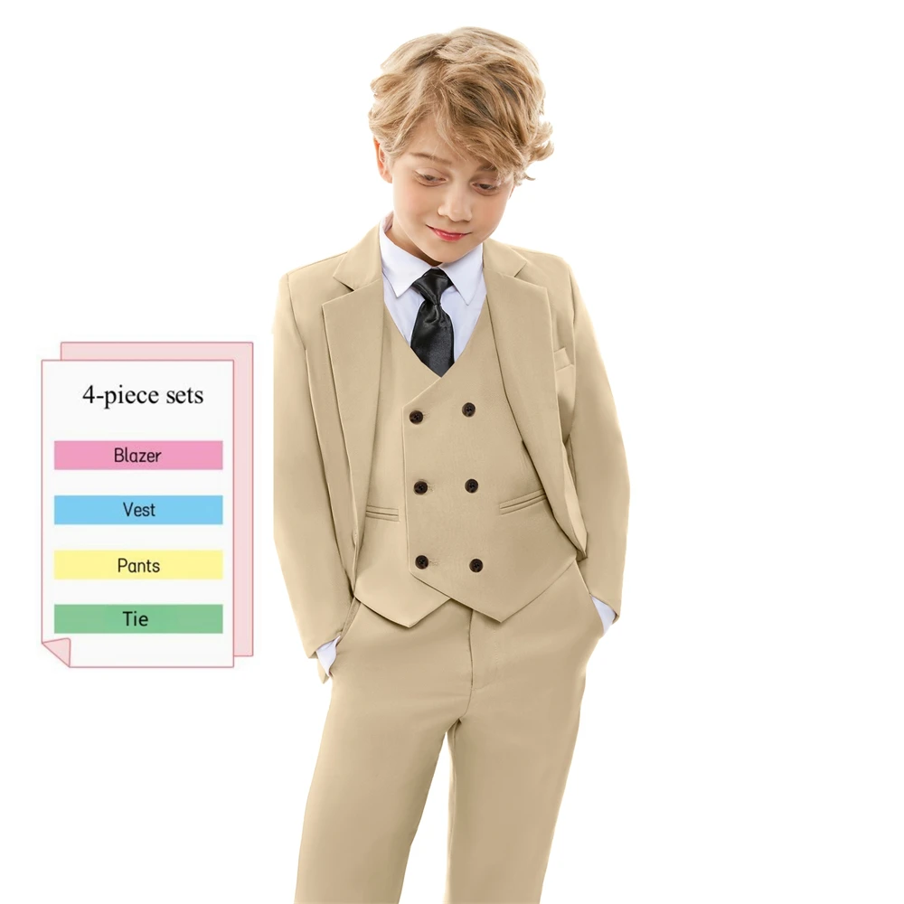 24 Hours Ship Boy's Formal Suit Set Champagne Tuxedo For Kids With Blazer Vest Pants Tie Child Tuxedo Wedding Ring Bearer