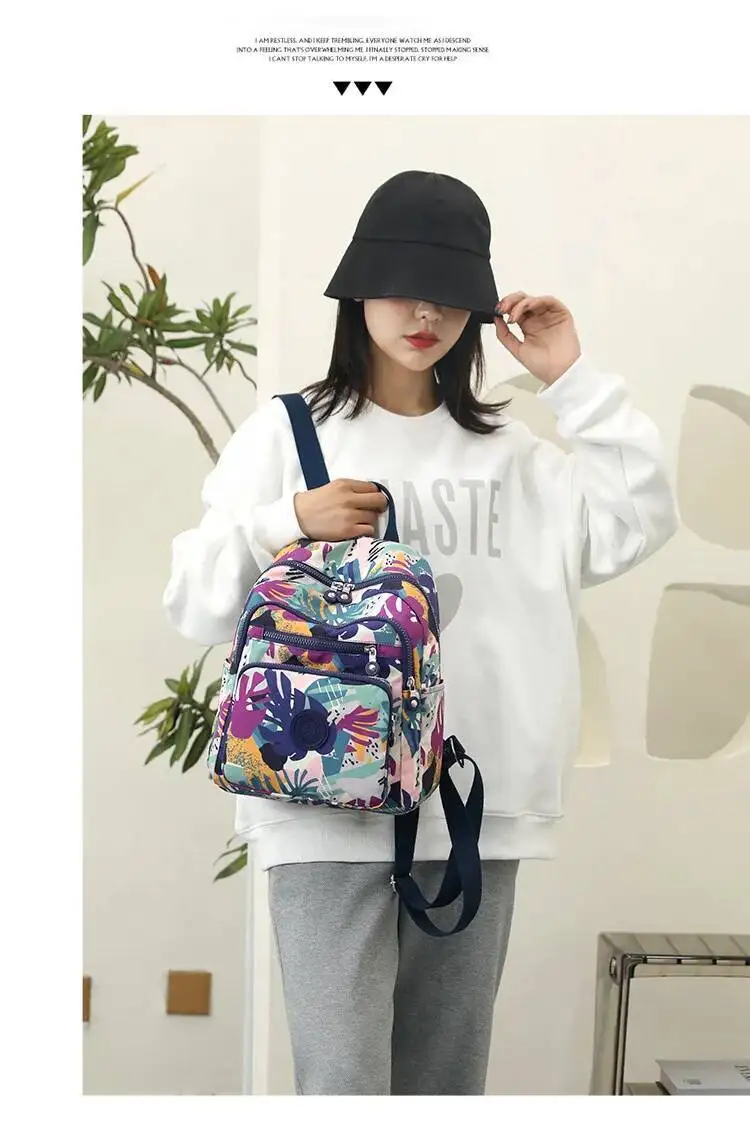Oxford-Stoff, große Kapazität, doppelte Umhängetaschen im Angebot, Rucksack für Frauen mittleren Alters, leichte, lässige bedruckte Schultasche – Detail 19