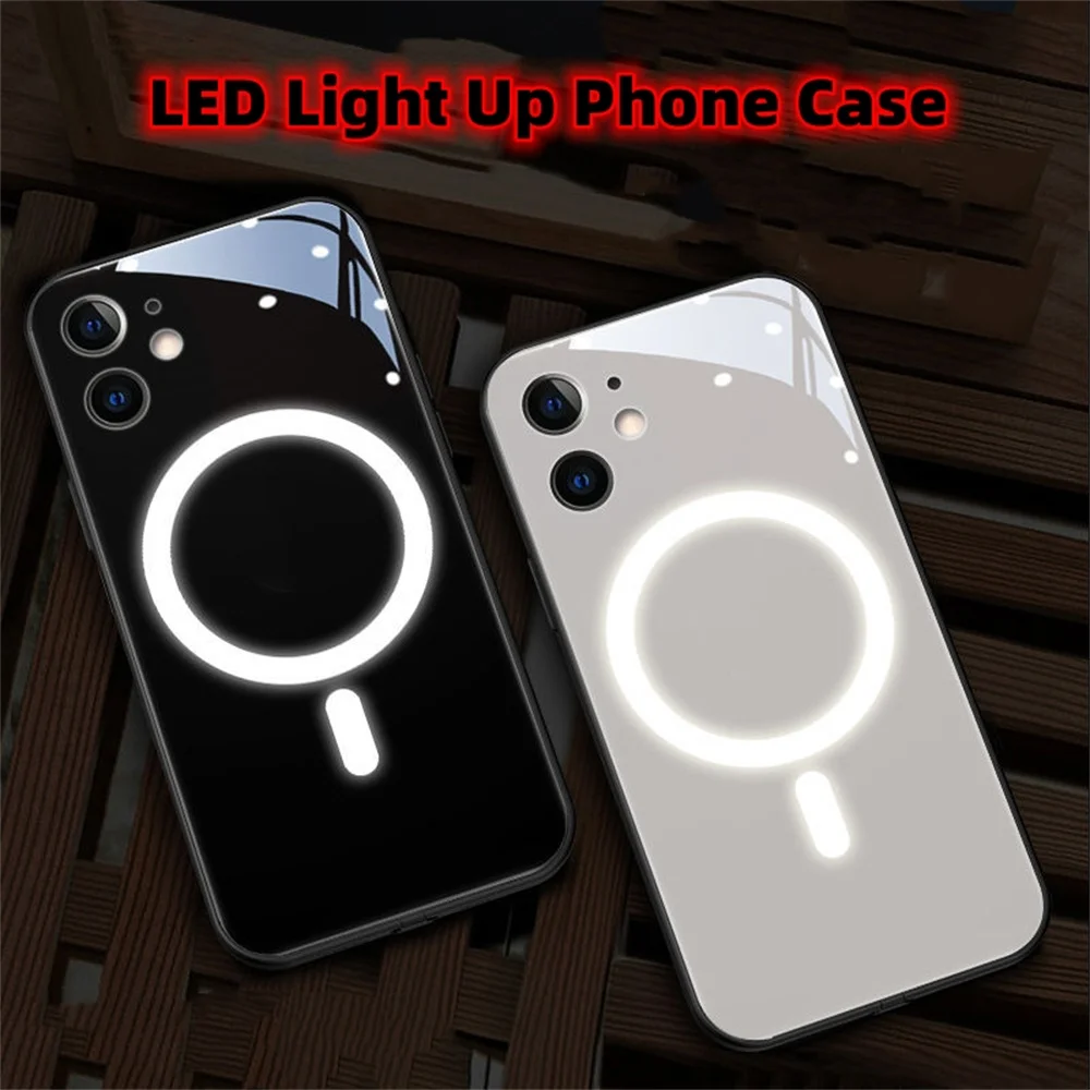 

Smart LED Light Glow Tempered Glass Phone Case For Honor 50 60 70 80 Pro V40 Play5 Huawei Nova 7 8 9 10 11 Luminous Cover