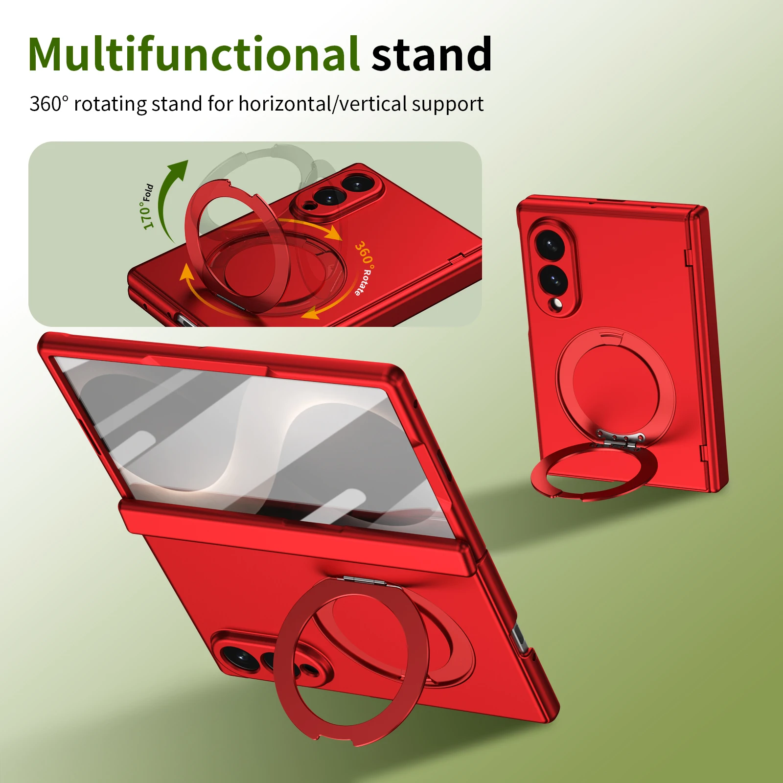 Premium Protective Case with Front Screen Protector, Hinge Guard, Magnetic Ring & Metal Kickstand