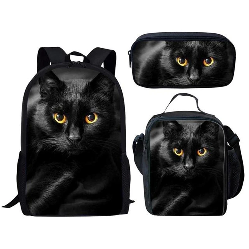 Harajuku Novelty Funny Cat 3pcs/Set Backpack 3D Print School Student Bookbag Anime Laptop Daypack Lunch Bag Pencil Case
