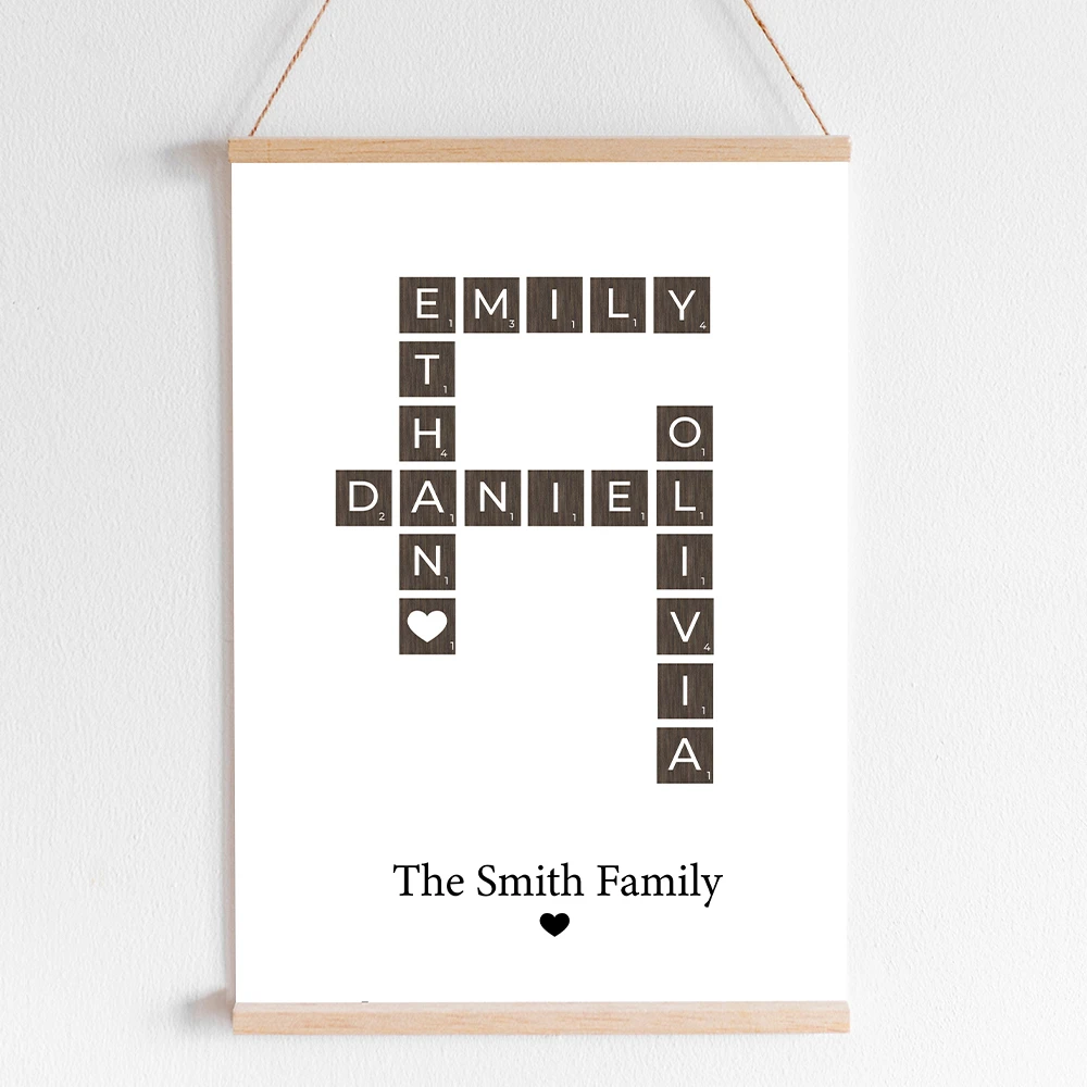 PersonalisedCrosswordScrabblePrintFamilyNameCustomLetterTile
