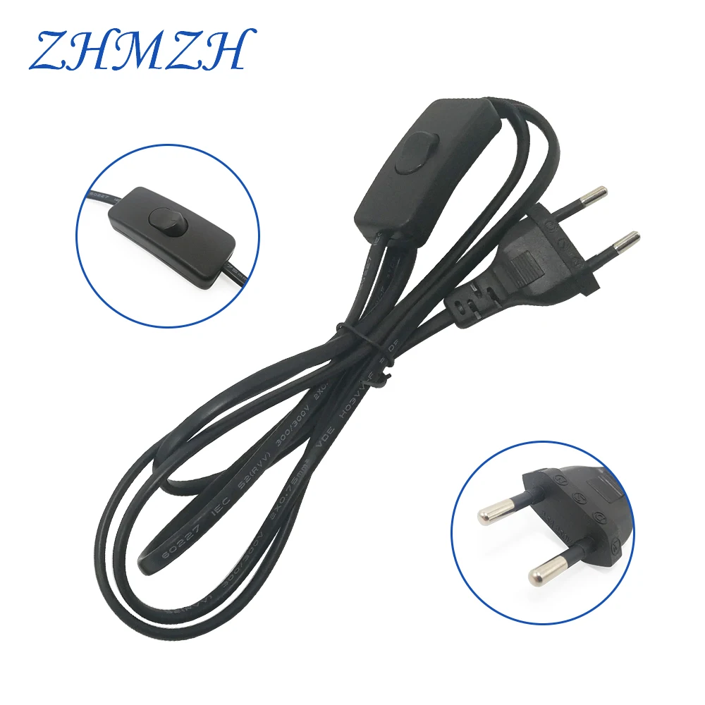 1.8m Power Cord with AC Switch for LED Lamp - Black/White Lighting Extension Cable