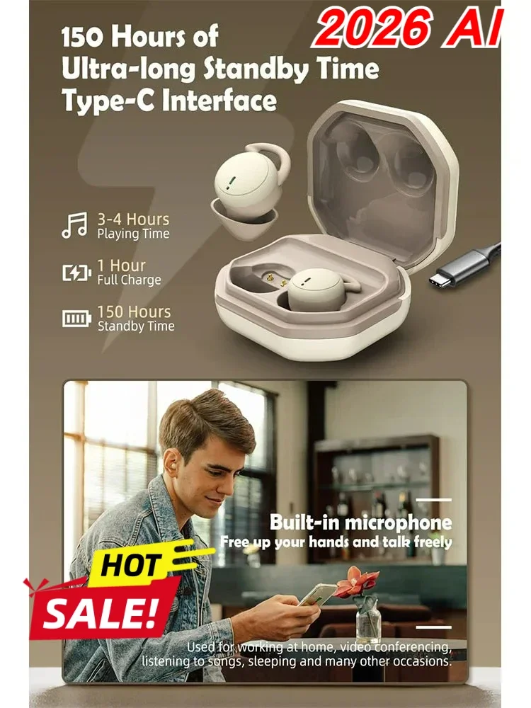 Professional Invisible Comfortable Sleep Earbuds 2026 New Ultra Thin Wireless for Side Sleepers Noise Cancelling Deep Sleep Rest