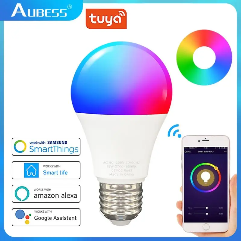 Tuya E27/B22 Lampadina A Led Intelligente Rgb + C + W 15/9W Wifi Smart Lamp Support Alexa Google Home Scarn Alice Smartlife Lampadina Dimmerabile